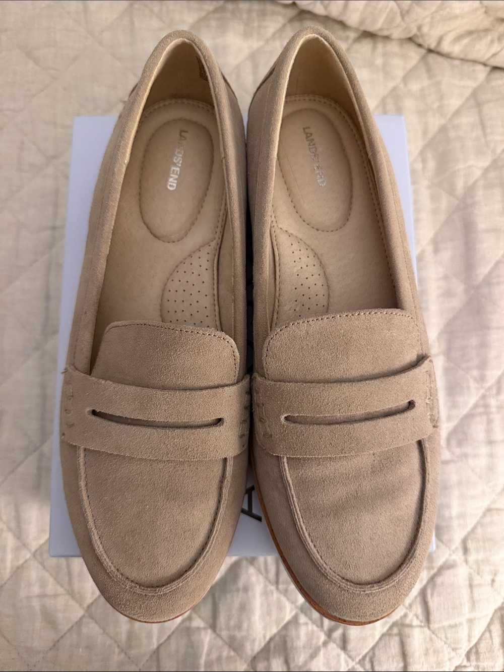 Lands' End Women's Suede Penny Loafers in Taupe